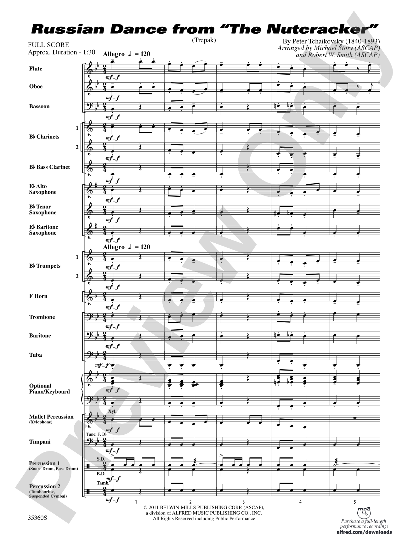 Russian Dance from The Nutcracker: Concert Band Conductor Score & Parts