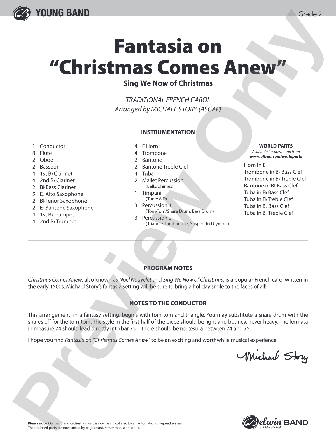 Fantasia on "Christmas Comes Anew": Concert Band Conductor Score & Parts
