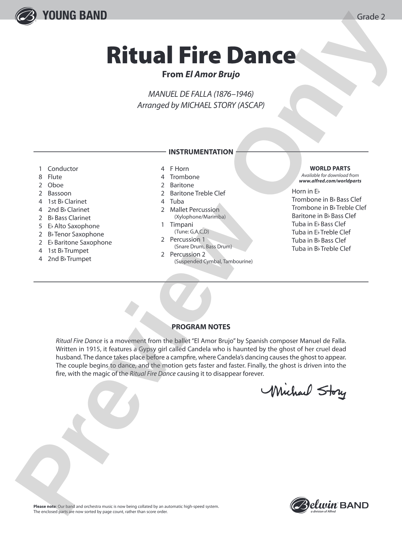 Ritual Fire Dance (From El Amor Brujo): Concert Band Conductor Score & Parts