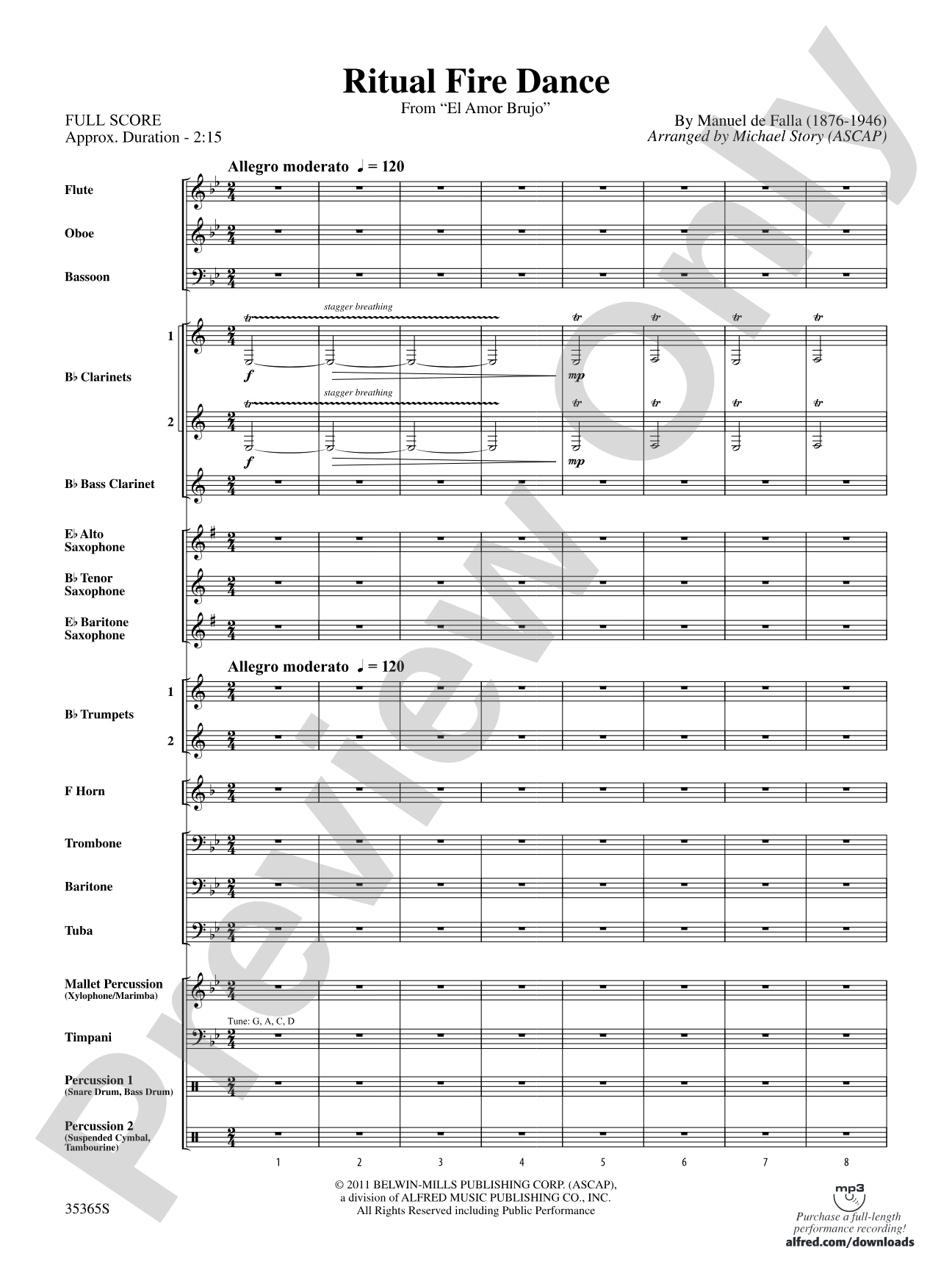 Ritual Fire Dance (From El Amor Brujo): Concert Band Conductor Score & Parts