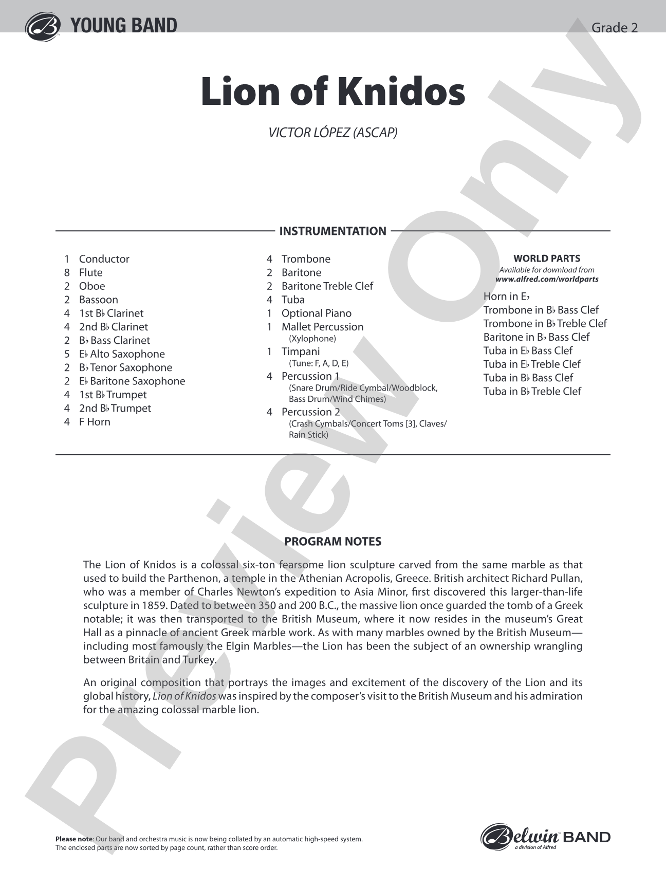 Lion of Knidos: Concert Band Conductor Score & Parts