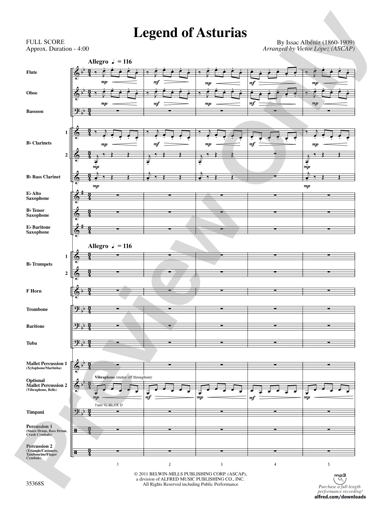 The Legend of Asturias: Concert Band Conductor Score & Parts