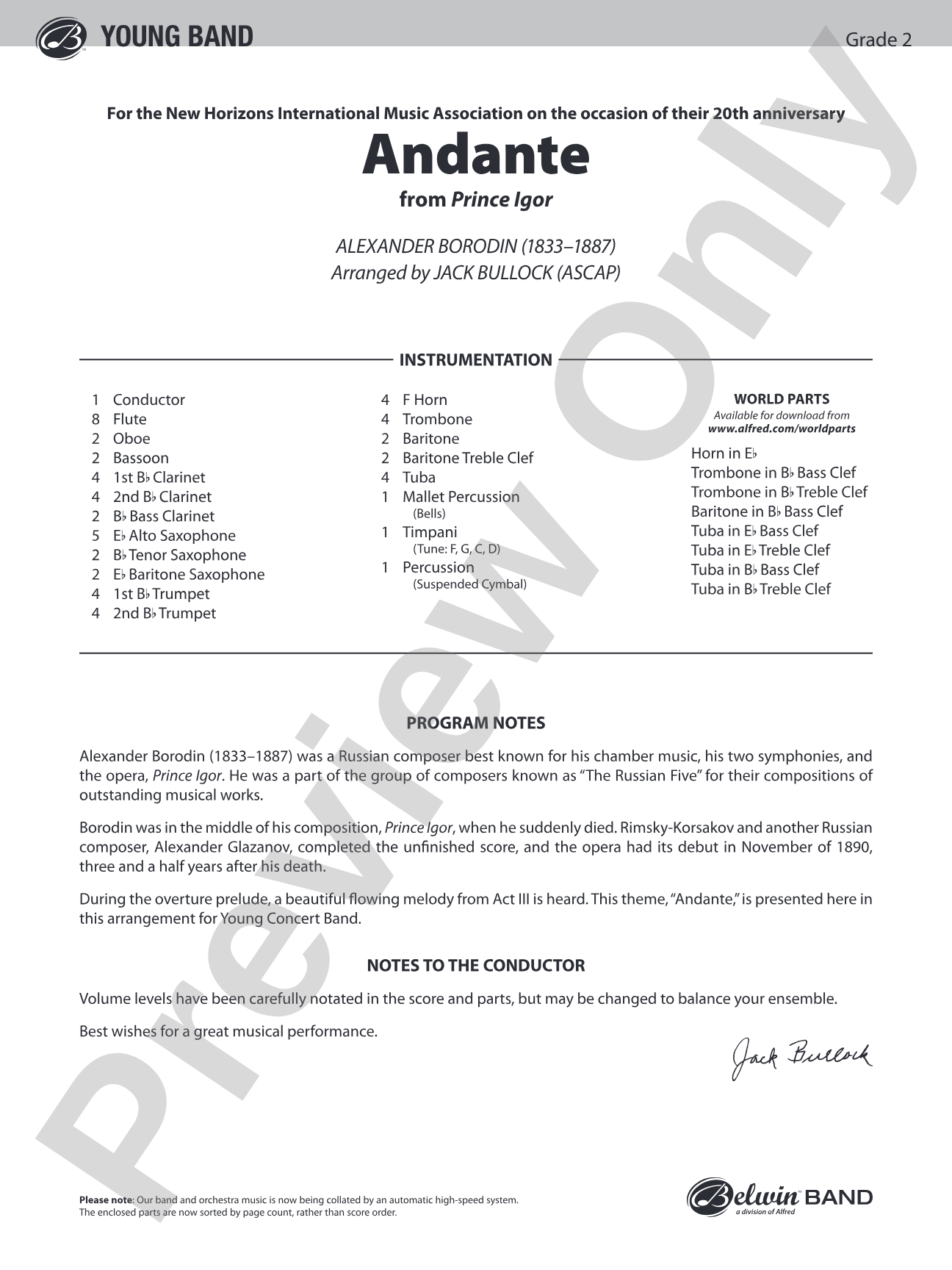 Andante (from Prince Igor): Concert Band Conductor Score & Parts