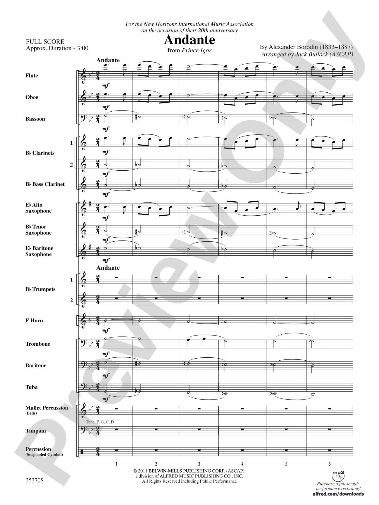 Andante (from Prince Igor): Concert Band Conductor Score & Parts