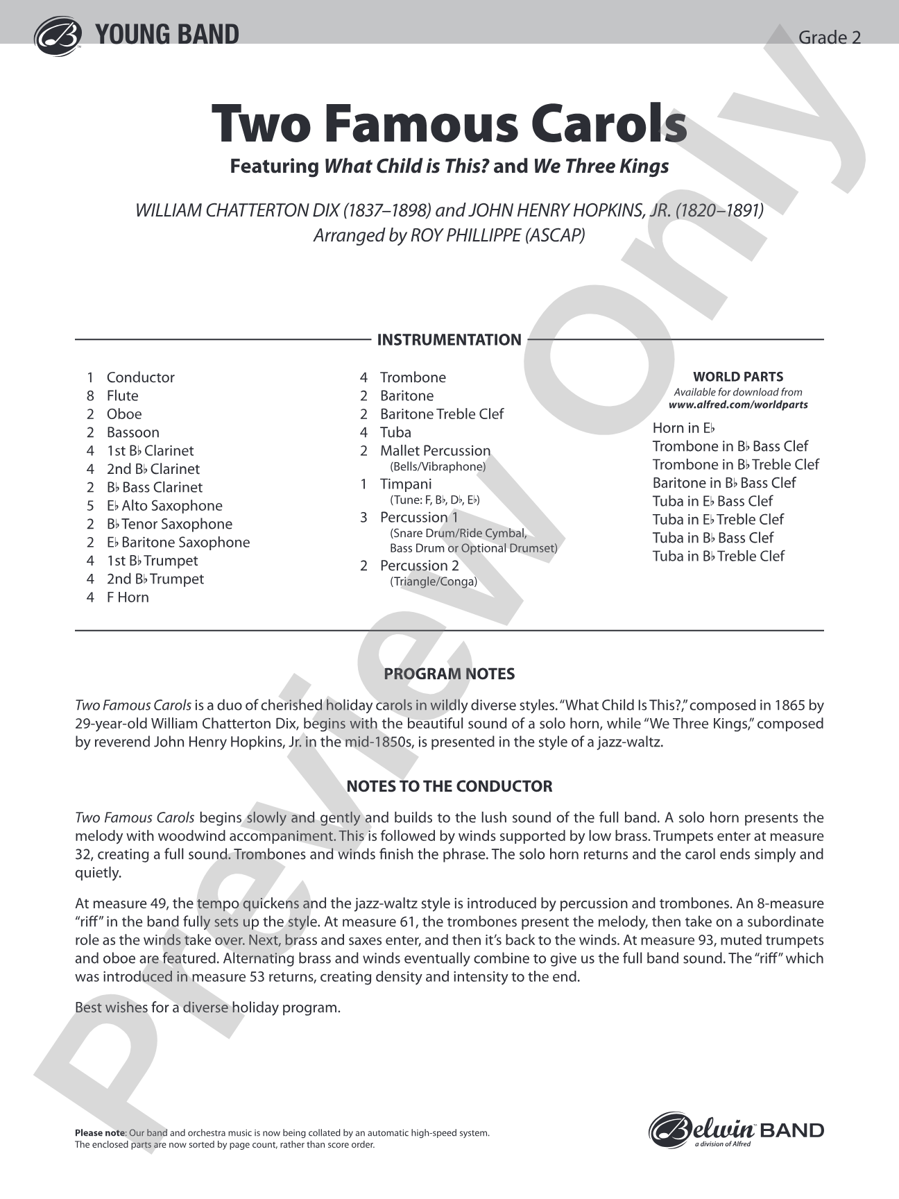Two Famous Carols: Concert Band Conductor Score & Parts