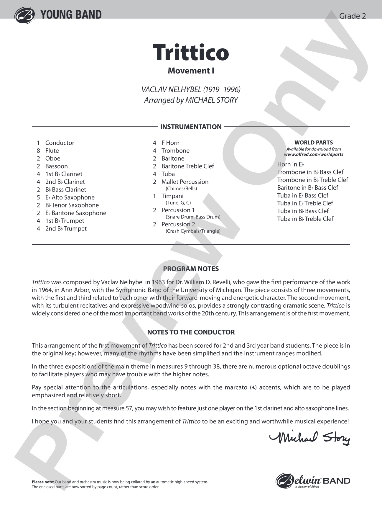 Trittico: Concert Band Conductor Score & Parts