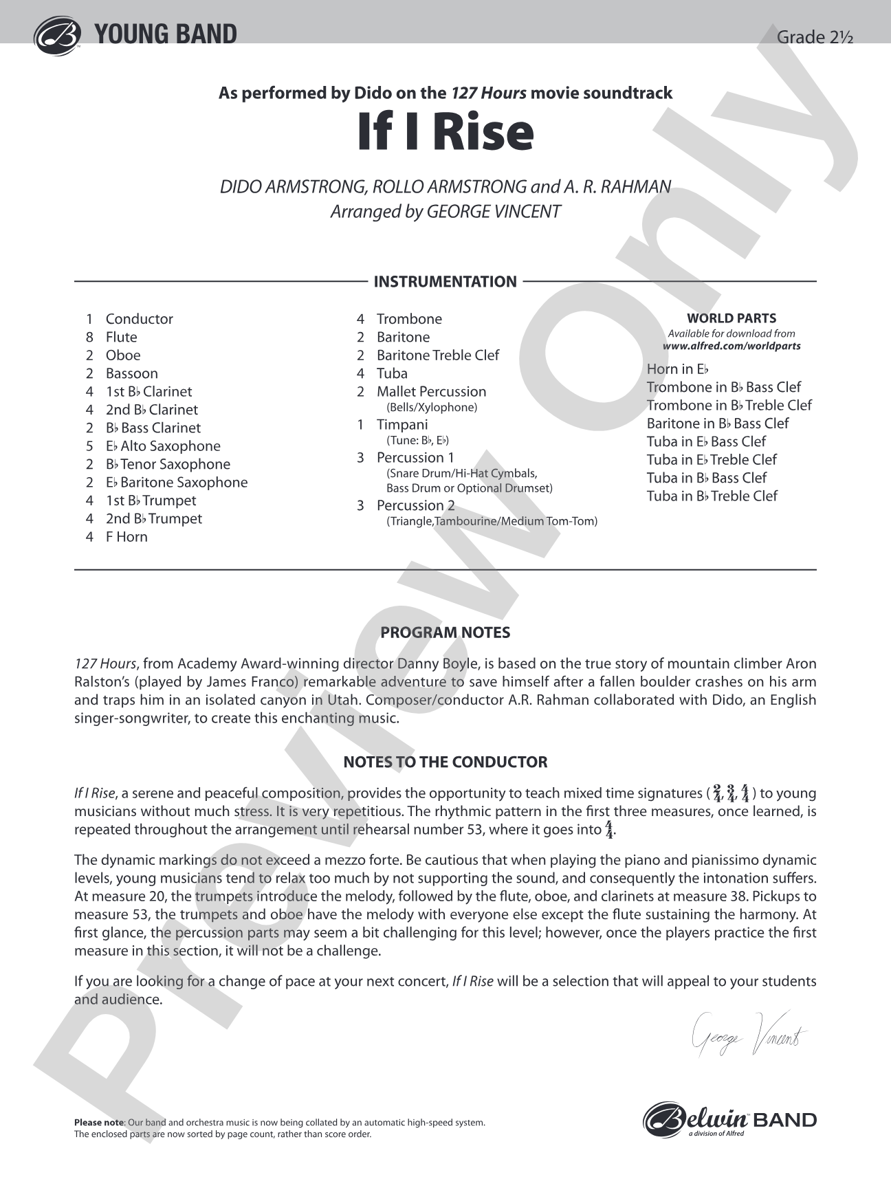 If I Rise: Concert Band Conductor Score & Parts