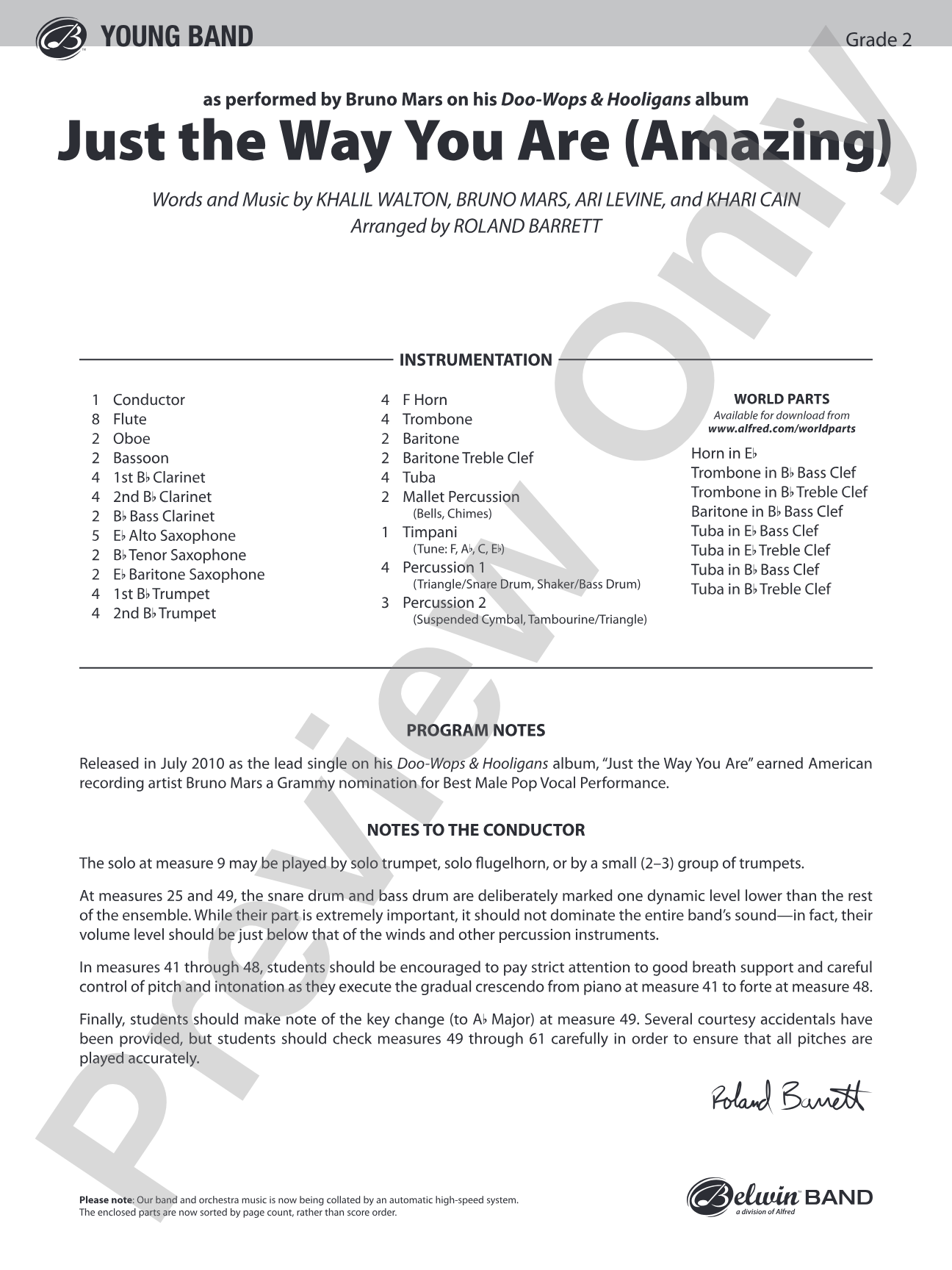 Just the Way You Are (Amazing): Concert Band Conductor Score & Parts