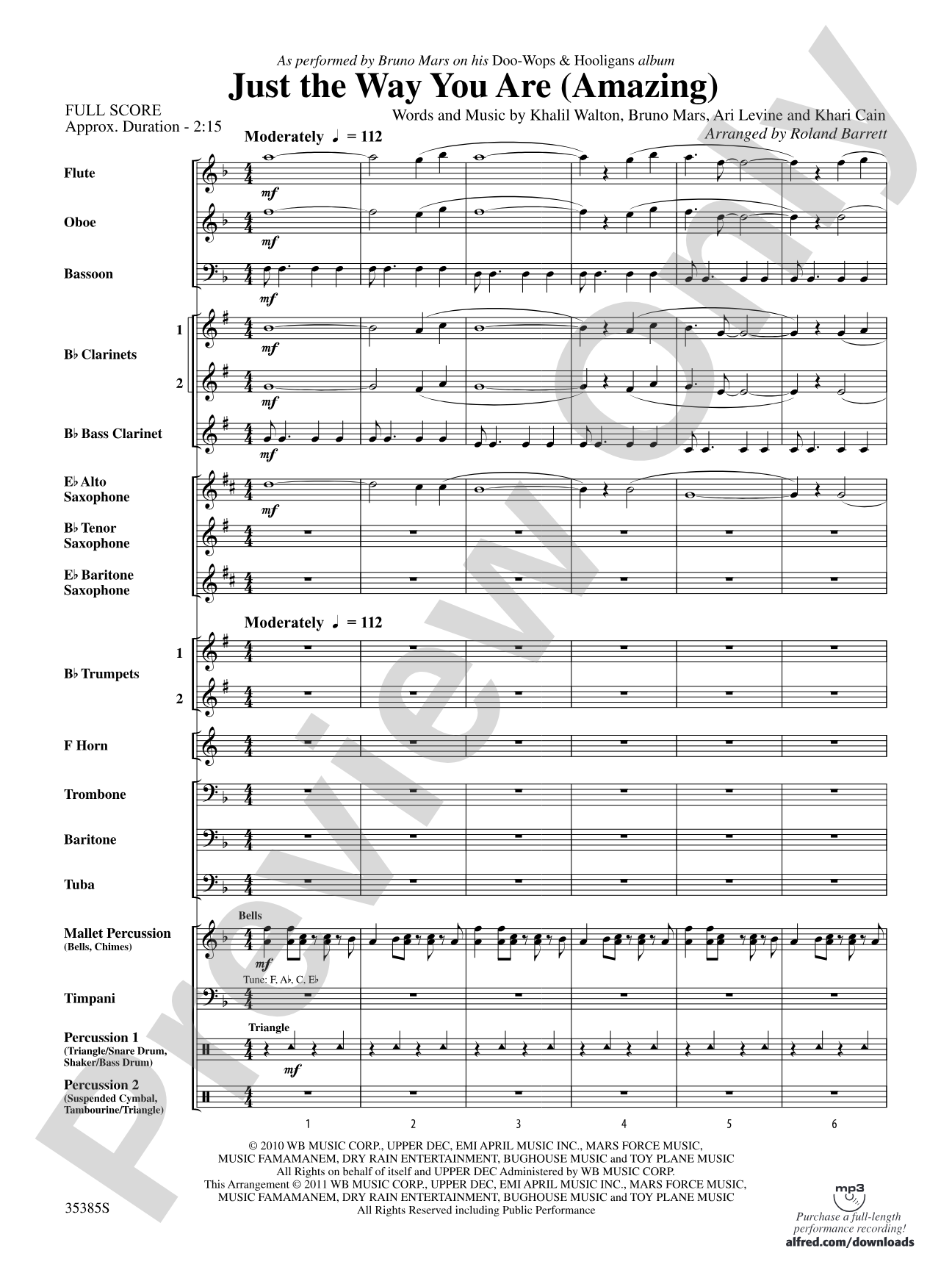 Just the Way You Are (Amazing): Concert Band Conductor Score & Parts