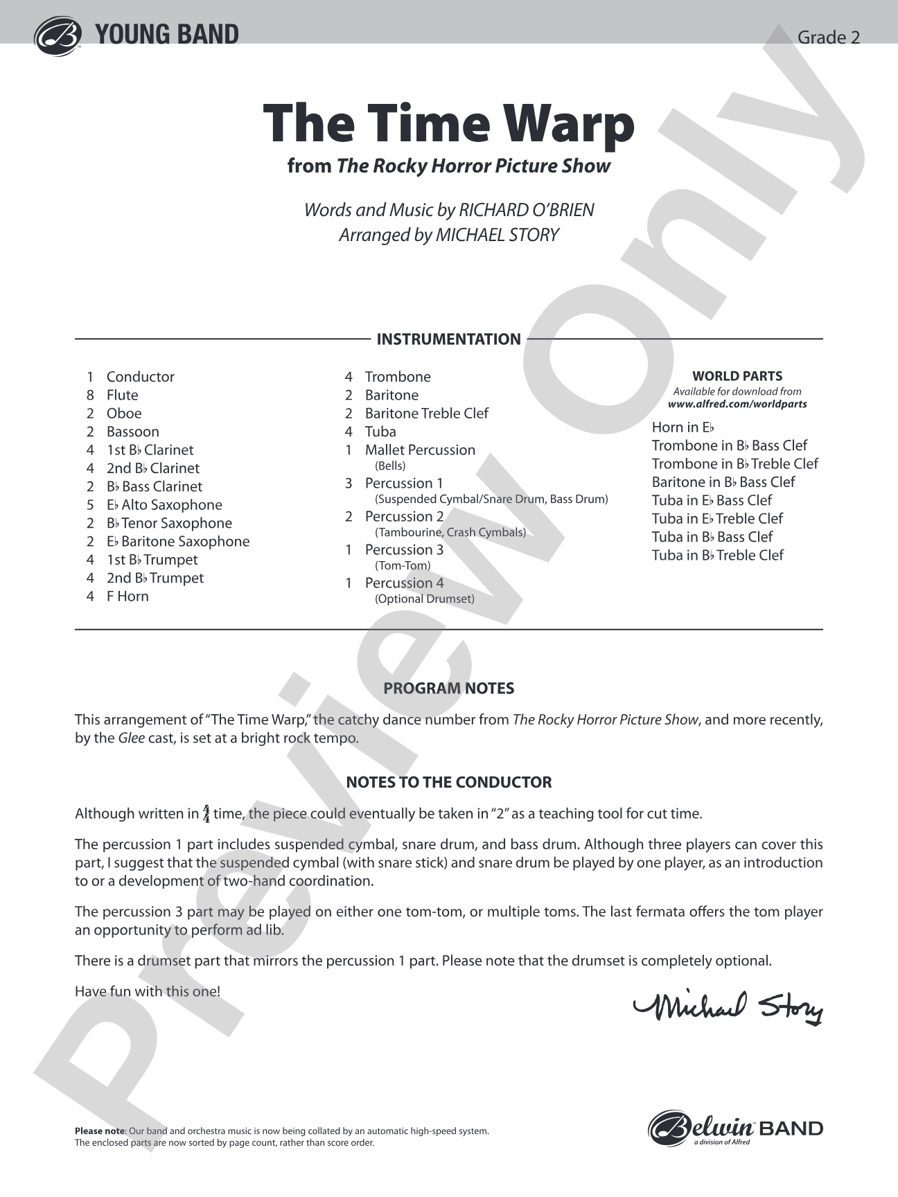 The Time Warp (from The Rocky Horror Picture Show): Concert Band Conductor Score & Parts