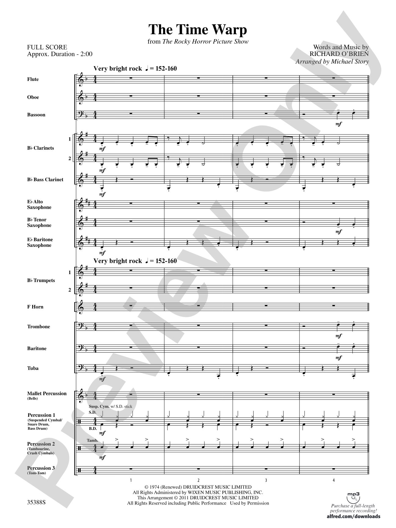 The Time Warp (from The Rocky Horror Picture Show): Concert Band Conductor Score & Parts