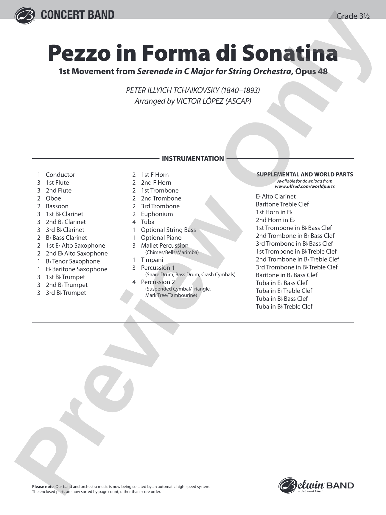 Pezzo in forma di Sonatina: Concert Band Conductor Score & Parts