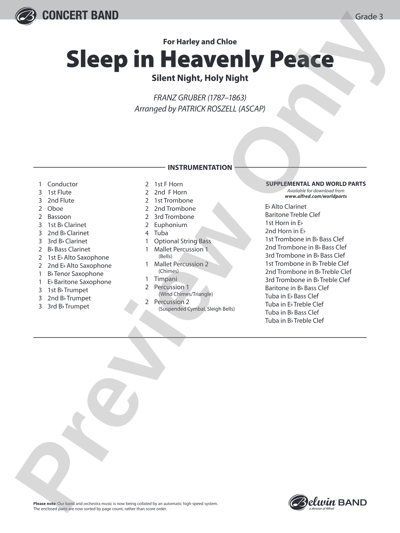 Sleep in Heavenly Peace: Concert Band Conductor Score & Parts
