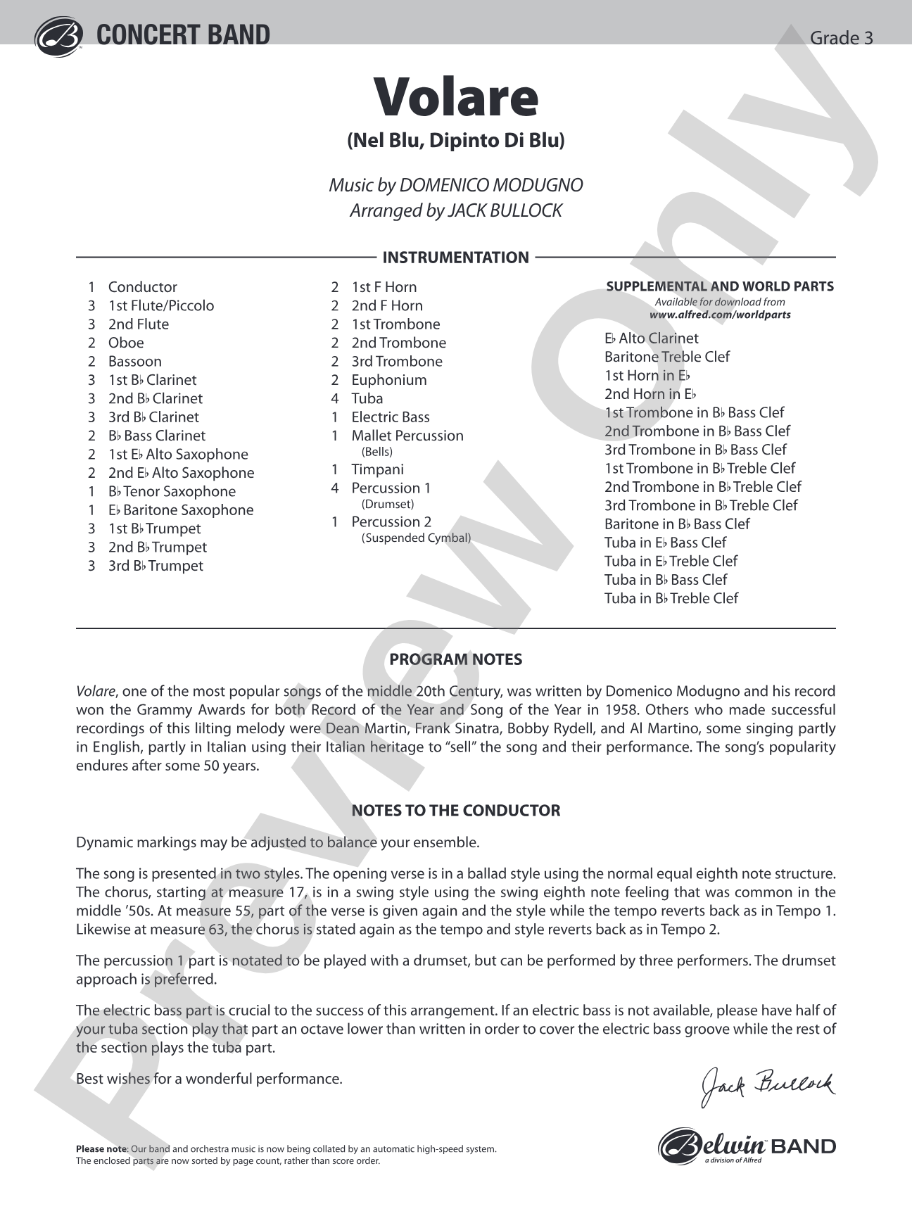 Volare: Concert Band Conductor Score & Parts