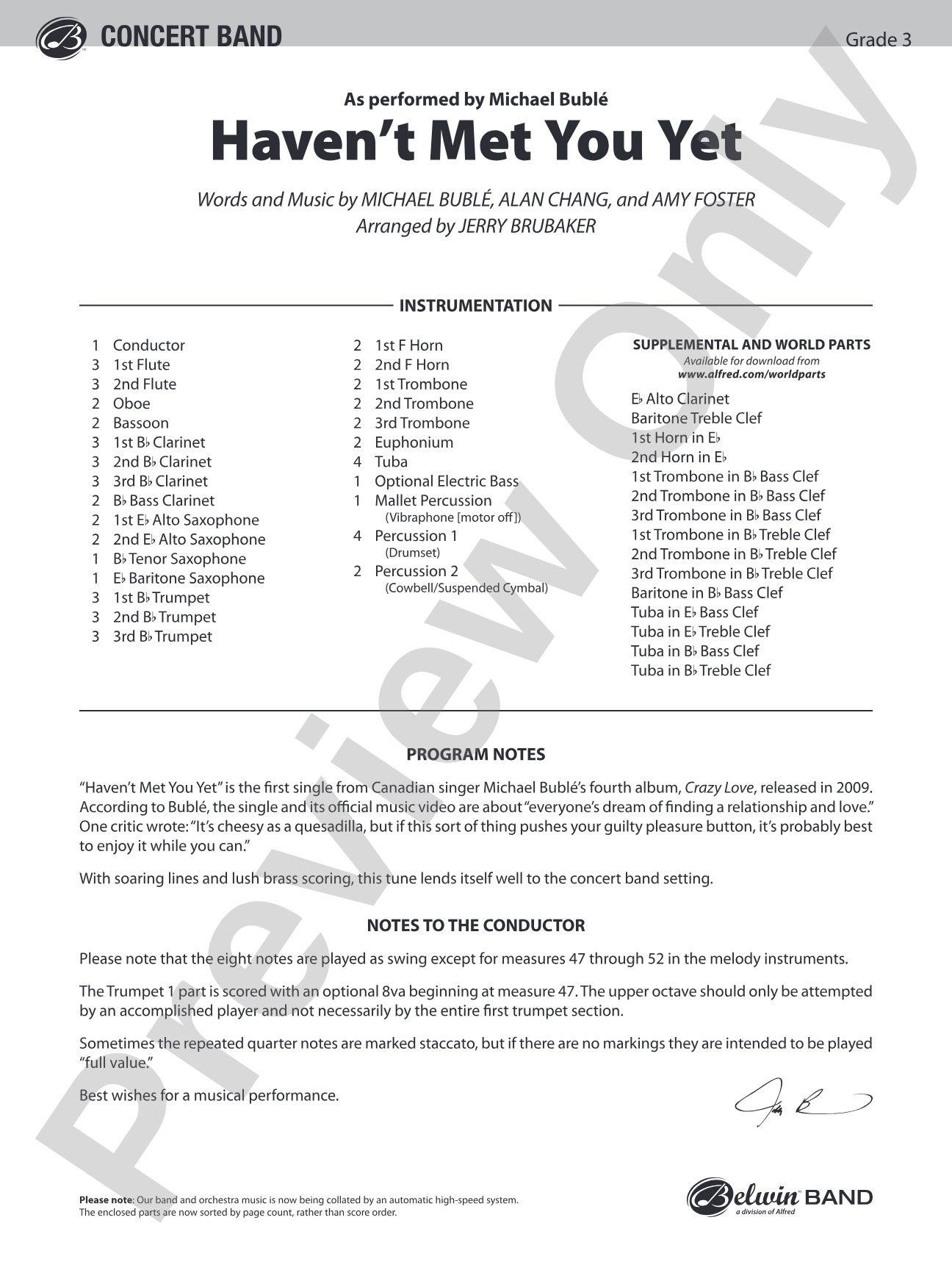 Haven't Met You Yet: Concert Band Conductor Score & Parts