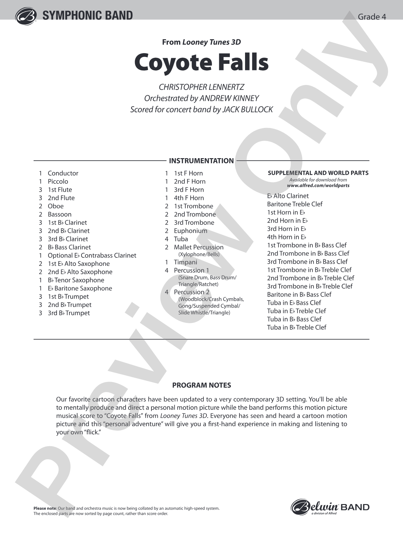 Coyote Falls (from Looney Tunes 3D): Concert Band Conductor Score & Parts