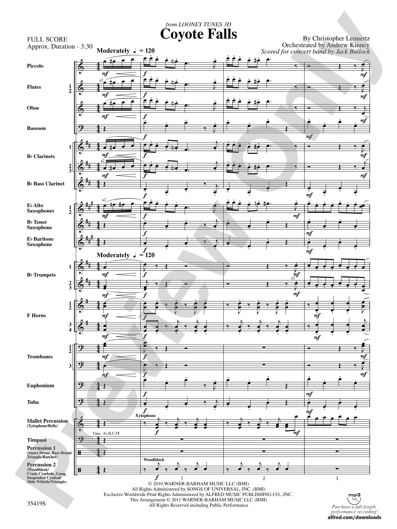 Coyote Falls (from Looney Tunes 3D): Concert Band Conductor Score & Parts