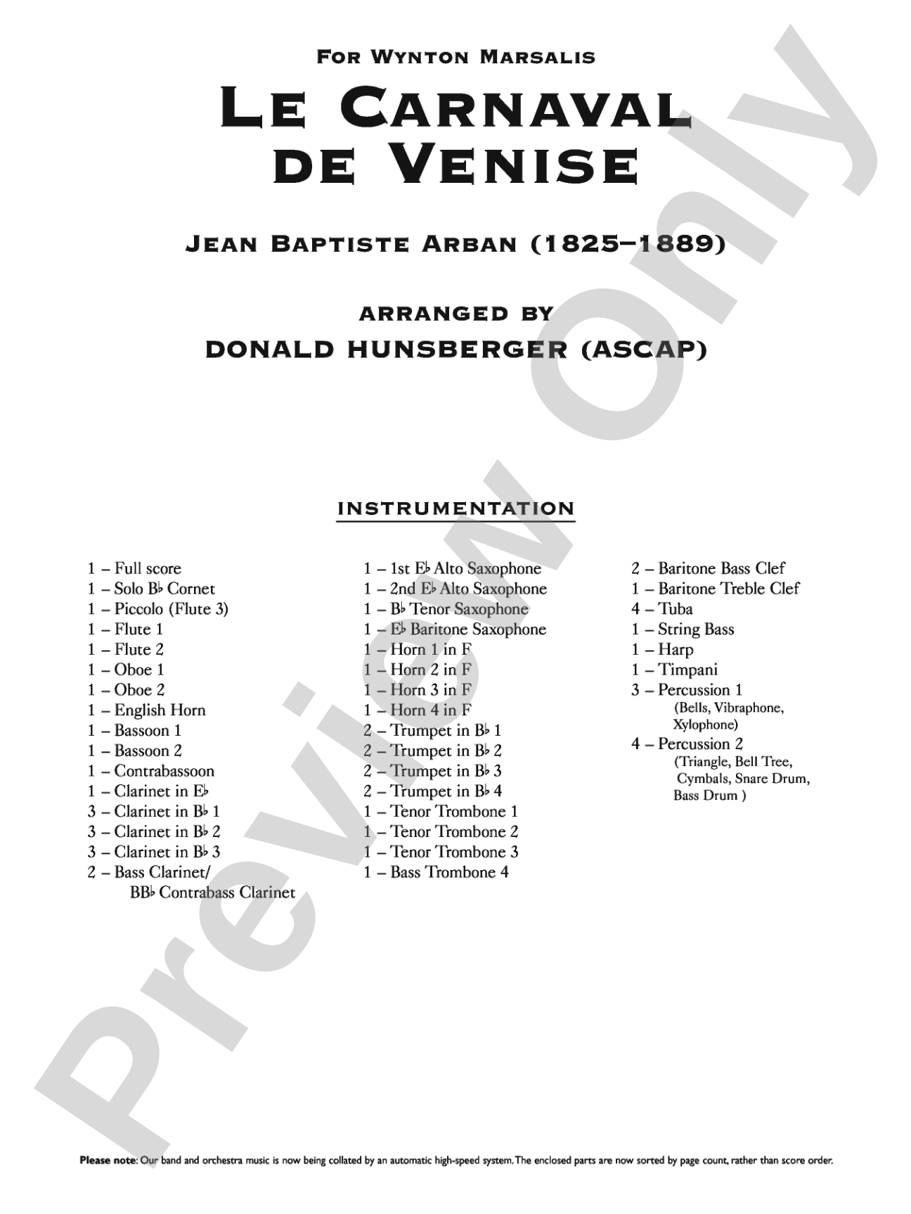 Le Carnaval de Venise: Concert Band Conductor Score & Parts