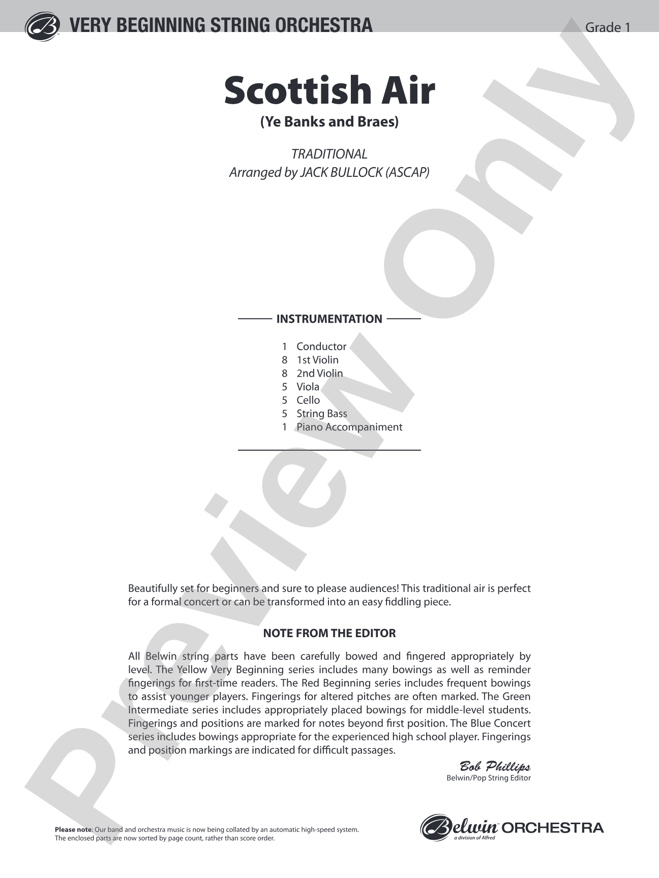 Scottish Air: String Orchestra Conductor Score & Parts