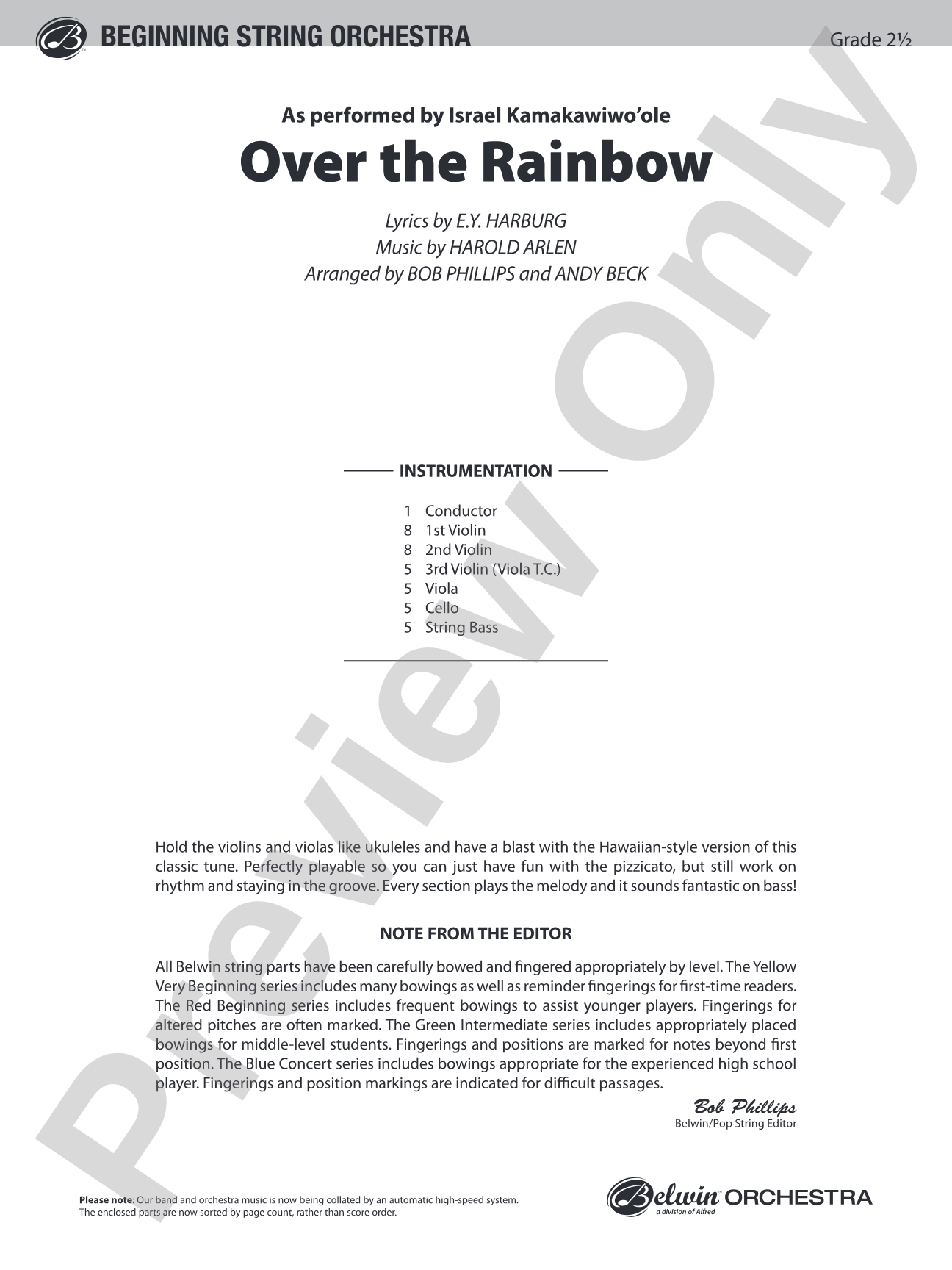 Over the Rainbow: Score