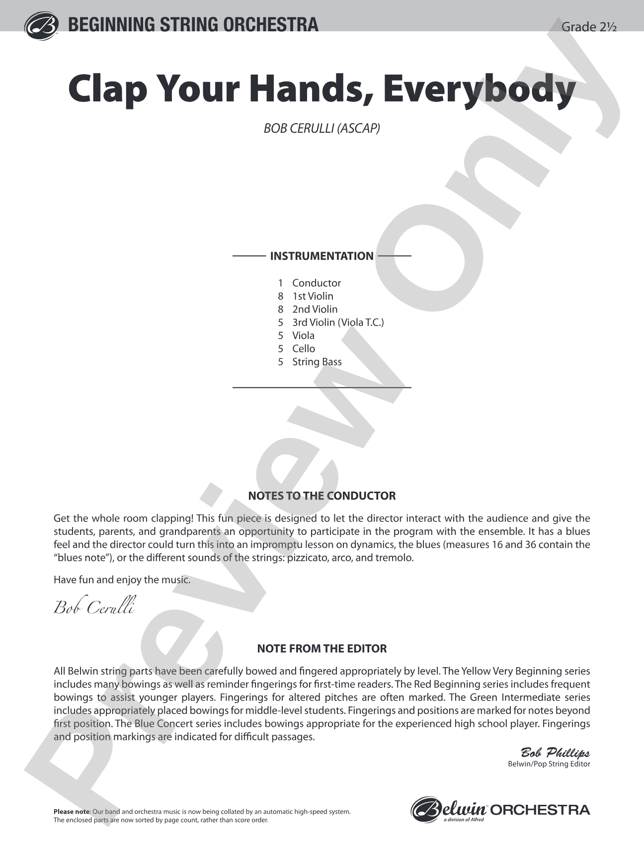 Clap Your Hands, Everybody: String Orchestra Conductor Score & Parts