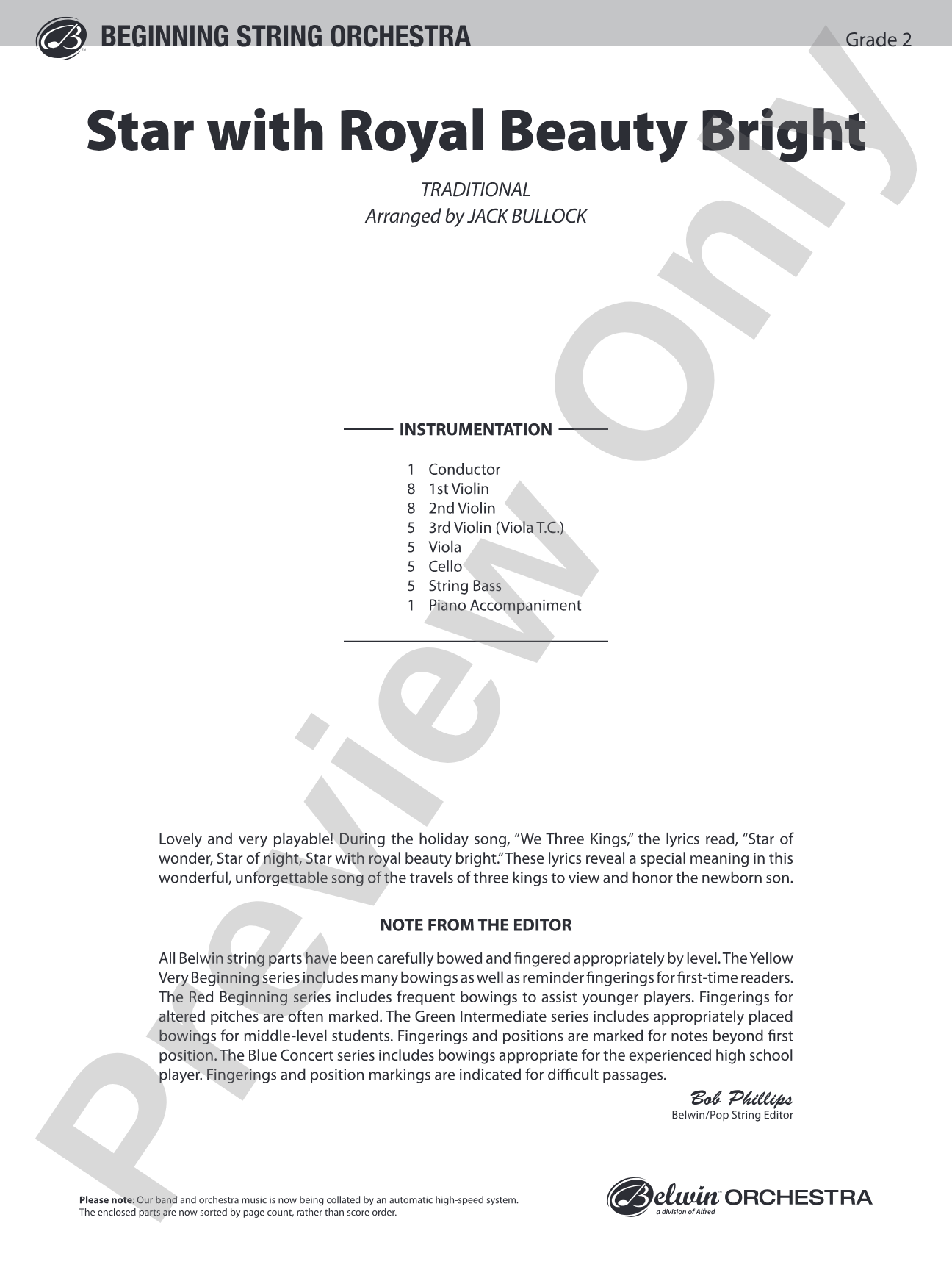 Star with Royal Beauty Bright: String Orchestra Conductor Score & Parts