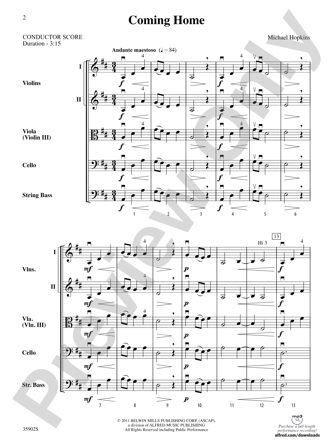 Coming Home: String Orchestra Conductor Score & Parts