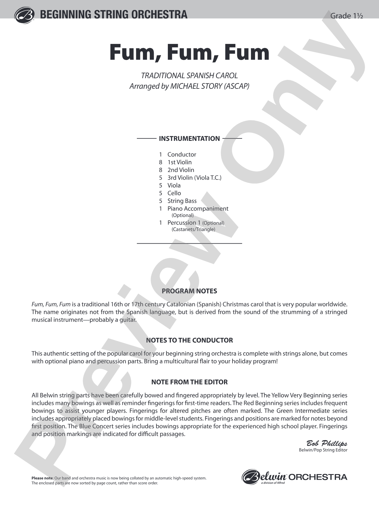 Fum, Fum, Fum: String Orchestra Conductor Score & Parts