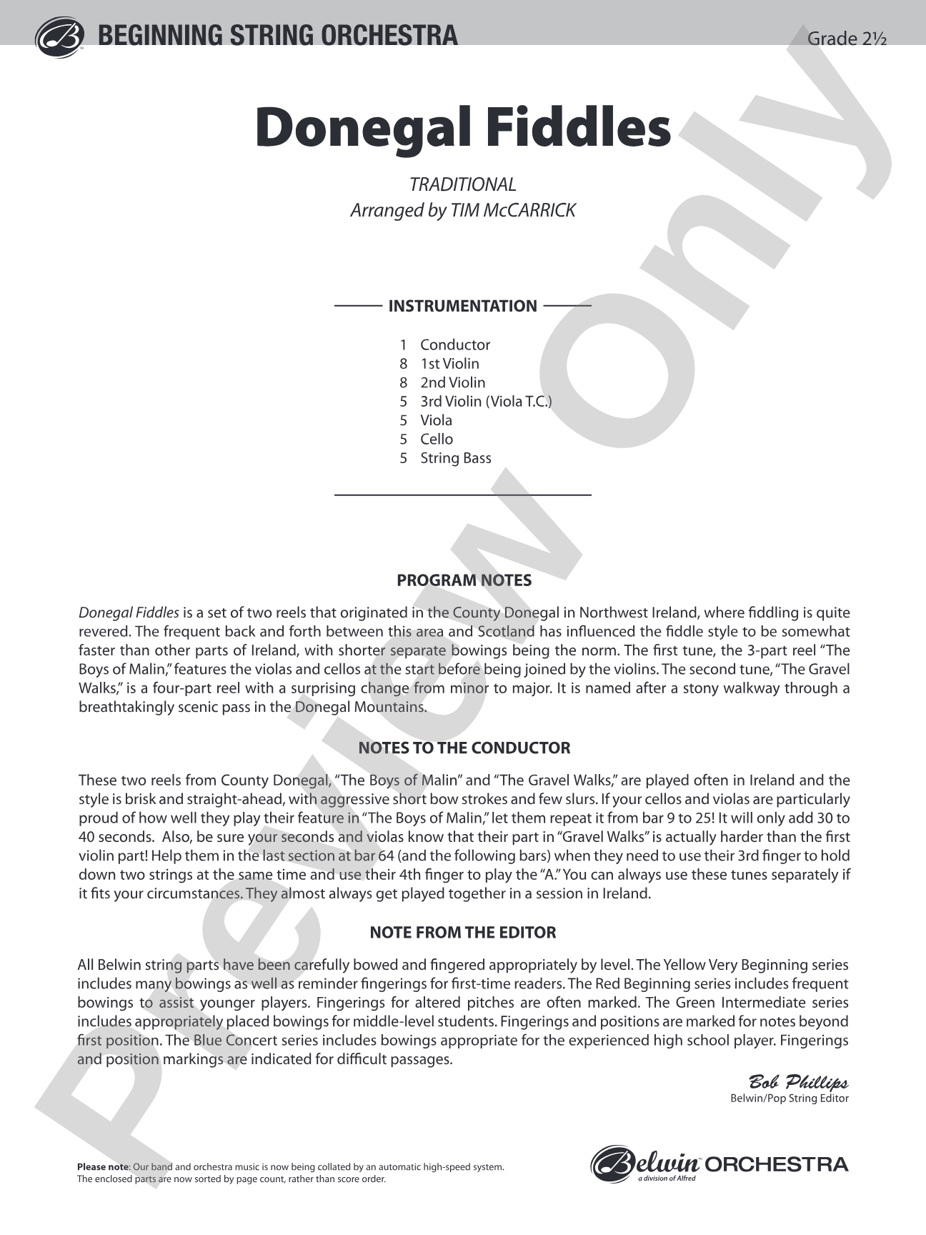 Donegal Fiddles: String Orchestra Conductor Score & Parts