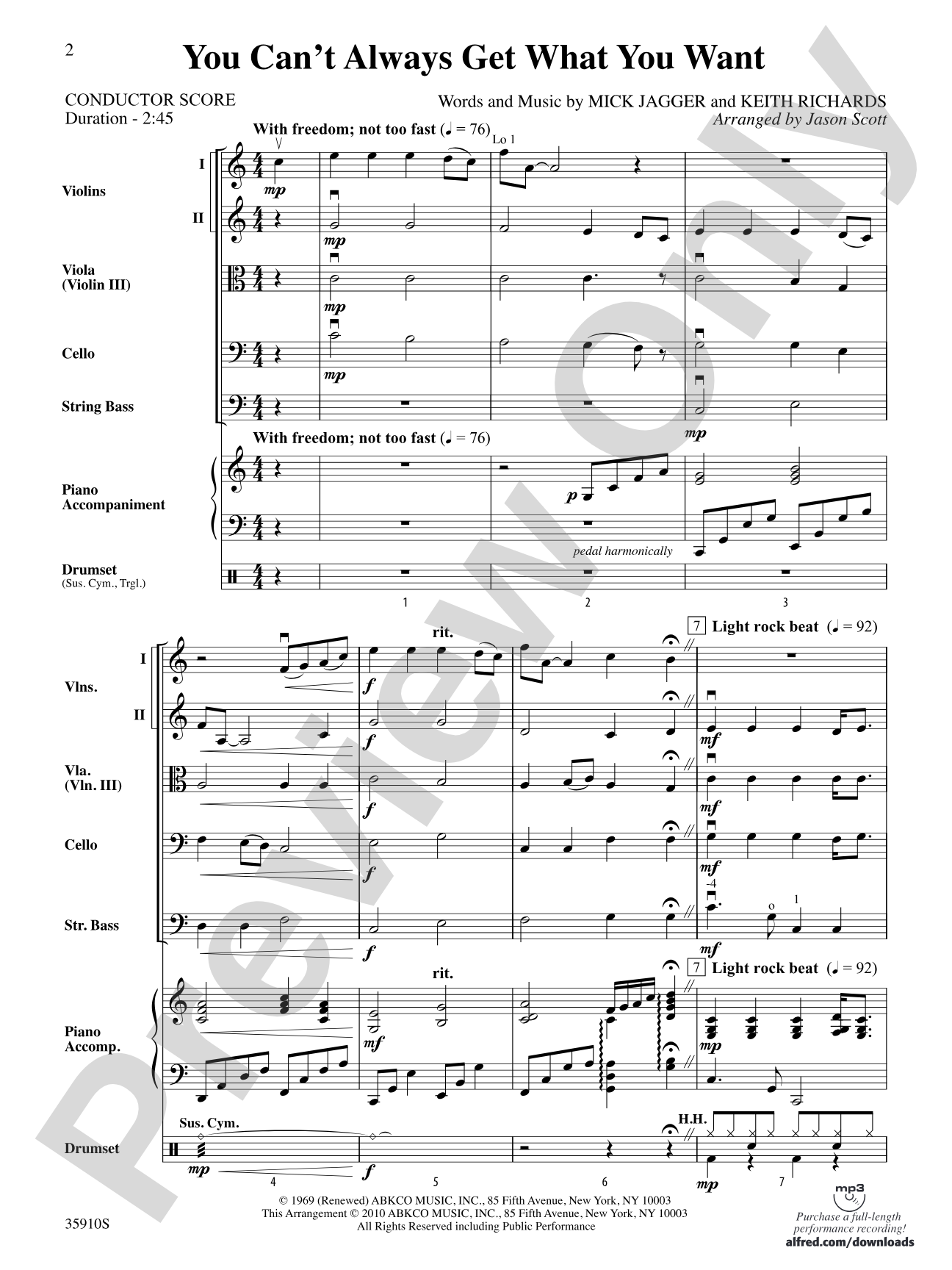 You Can't Always Get What You Want: String Orchestra Conductor Score & Parts