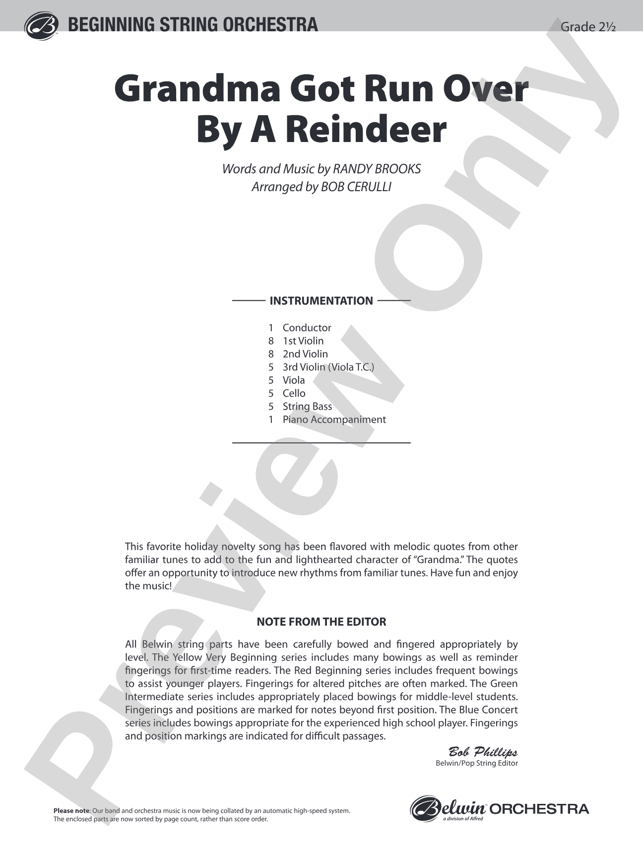 Grandma Got Run Over by a Reindeer: String Orchestra Conductor Score & Parts