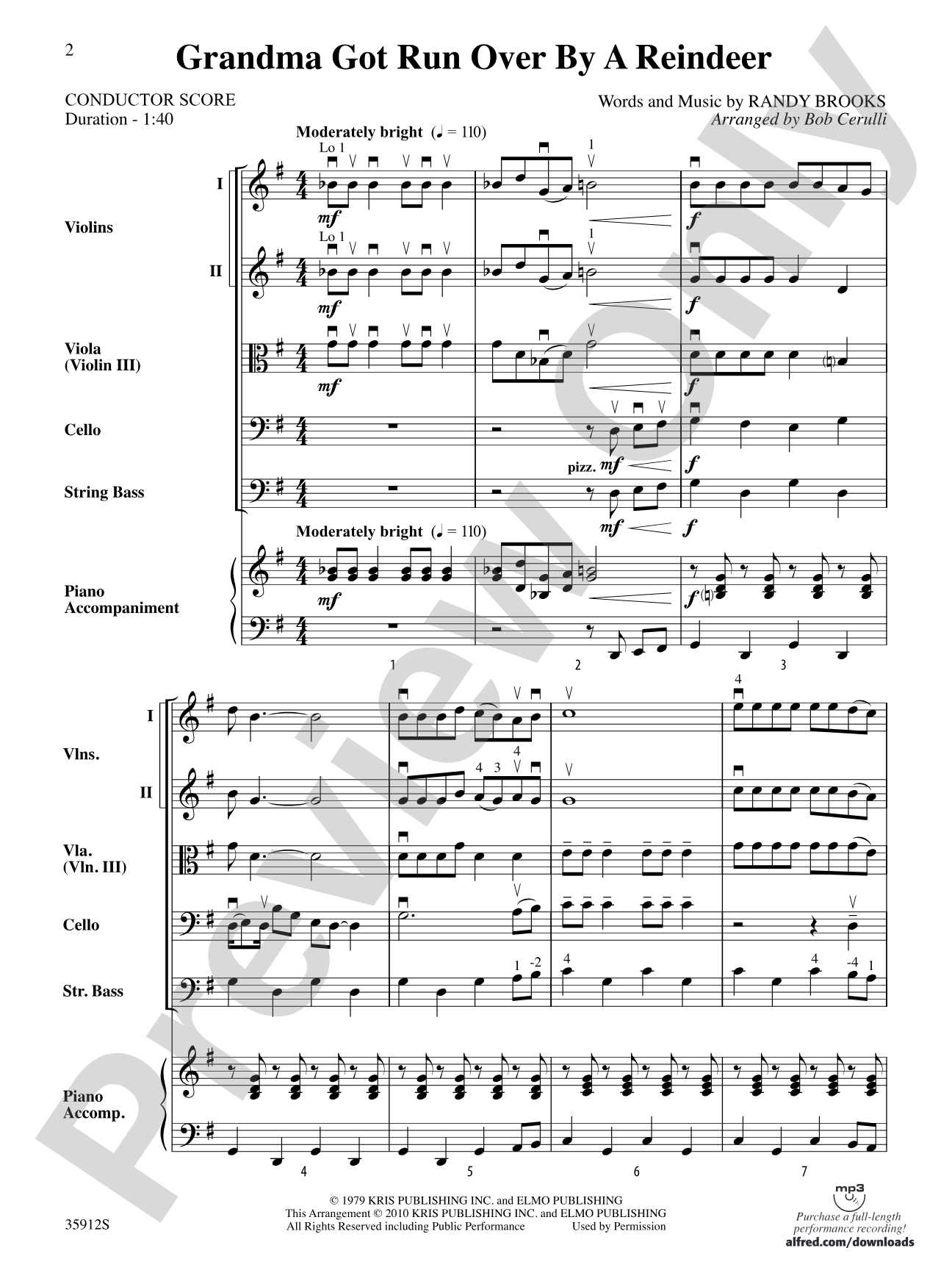 Grandma Got Run Over by a Reindeer: String Orchestra Conductor Score & Parts
