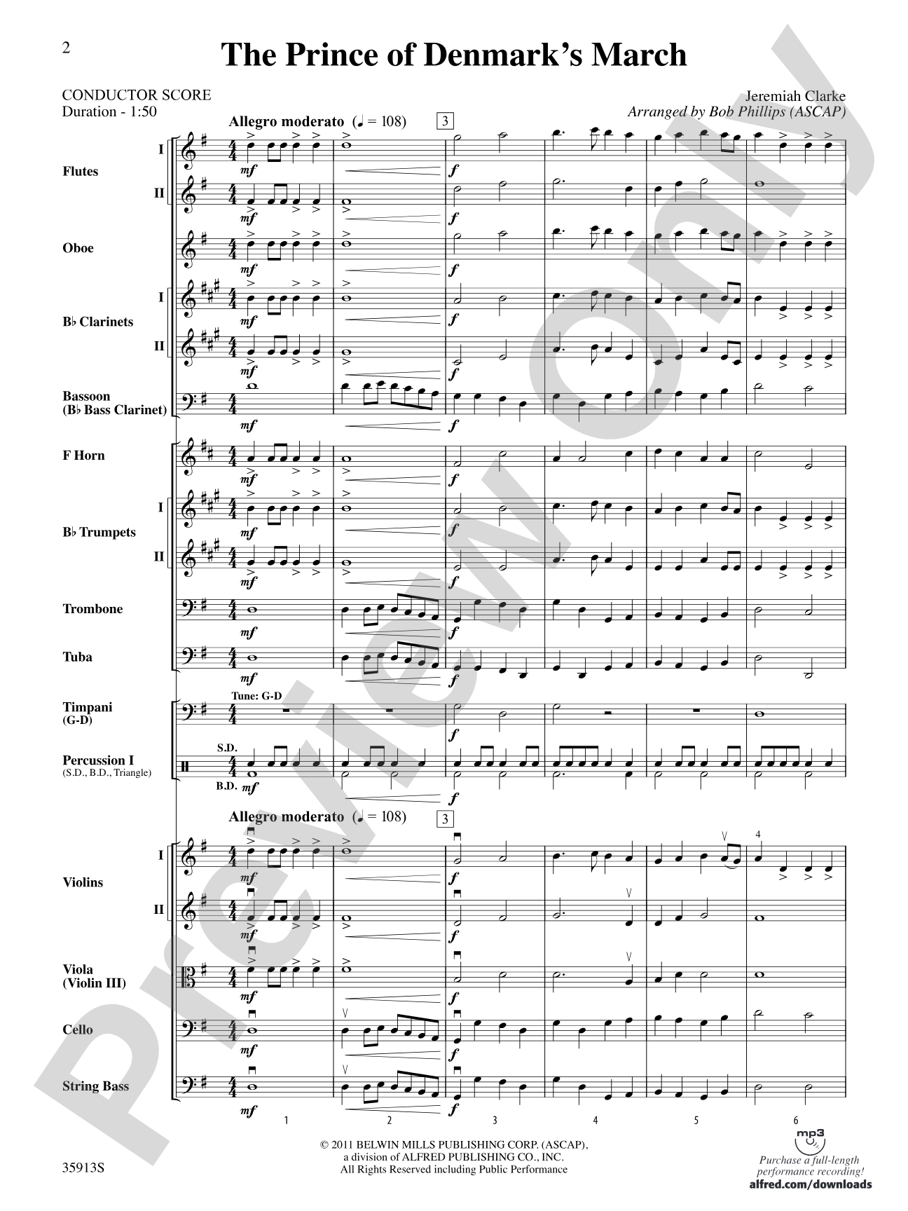 The Prince of Denmark's March: Full Orchestra Conductor Score & Parts