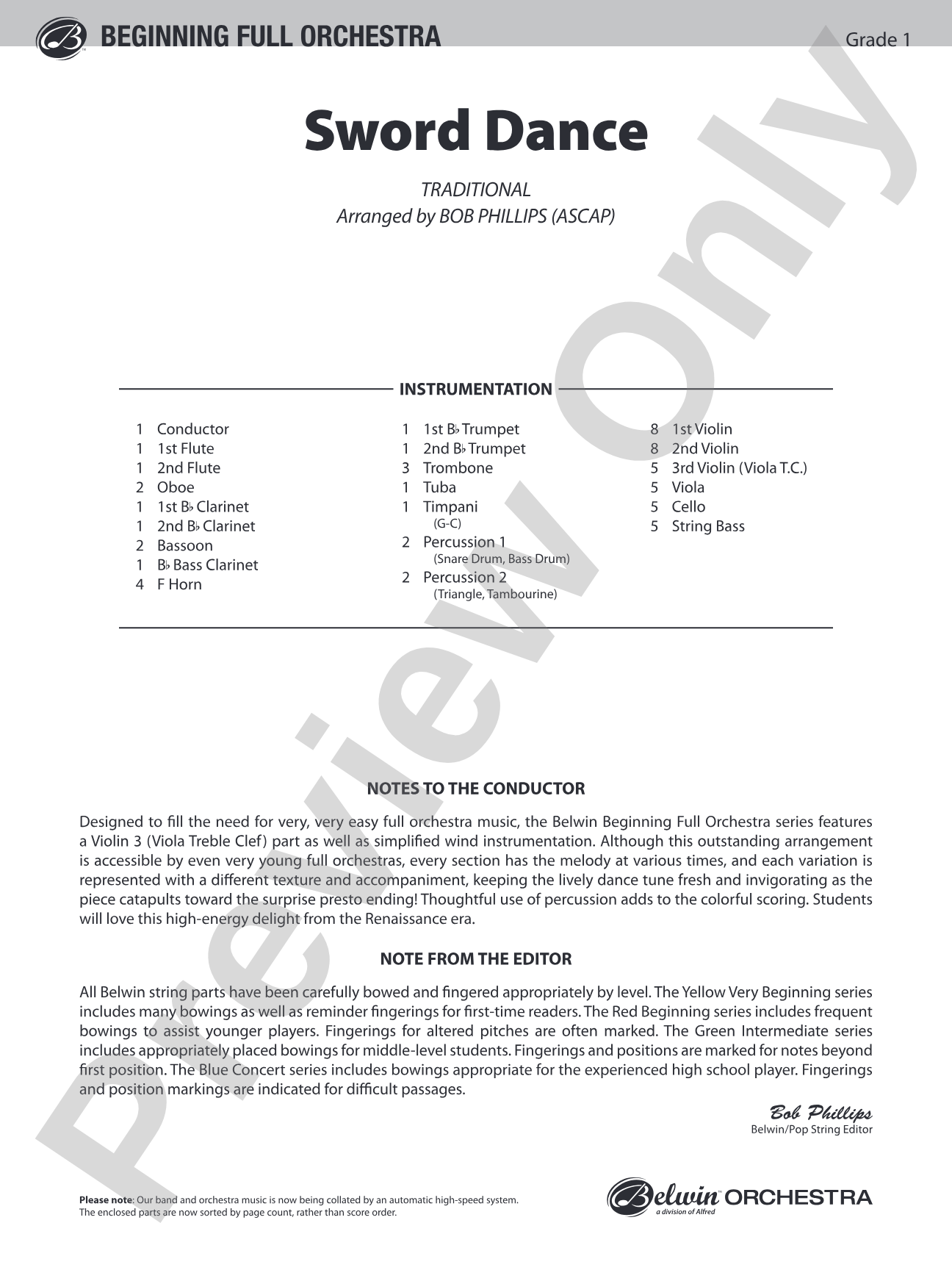 Sword Dance: Full Orchestra Conductor Score & Parts