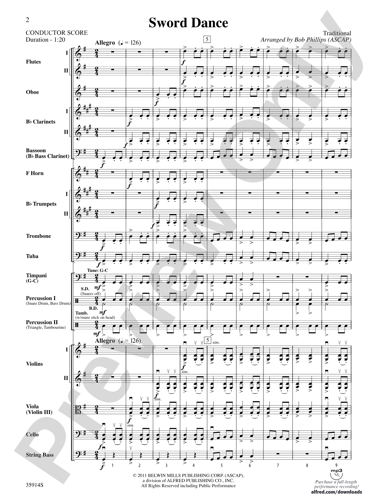 Sword Dance: Full Orchestra Conductor Score & Parts