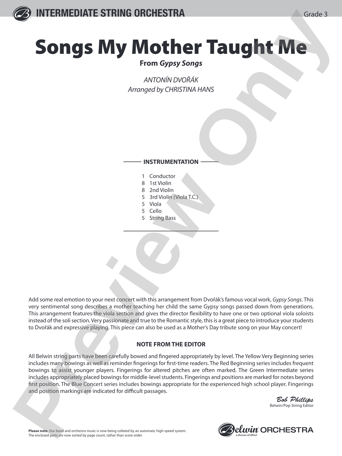 Songs My Mother Taught Me (from "Gypsy Songs"): String Orchestra Conductor Score & Parts