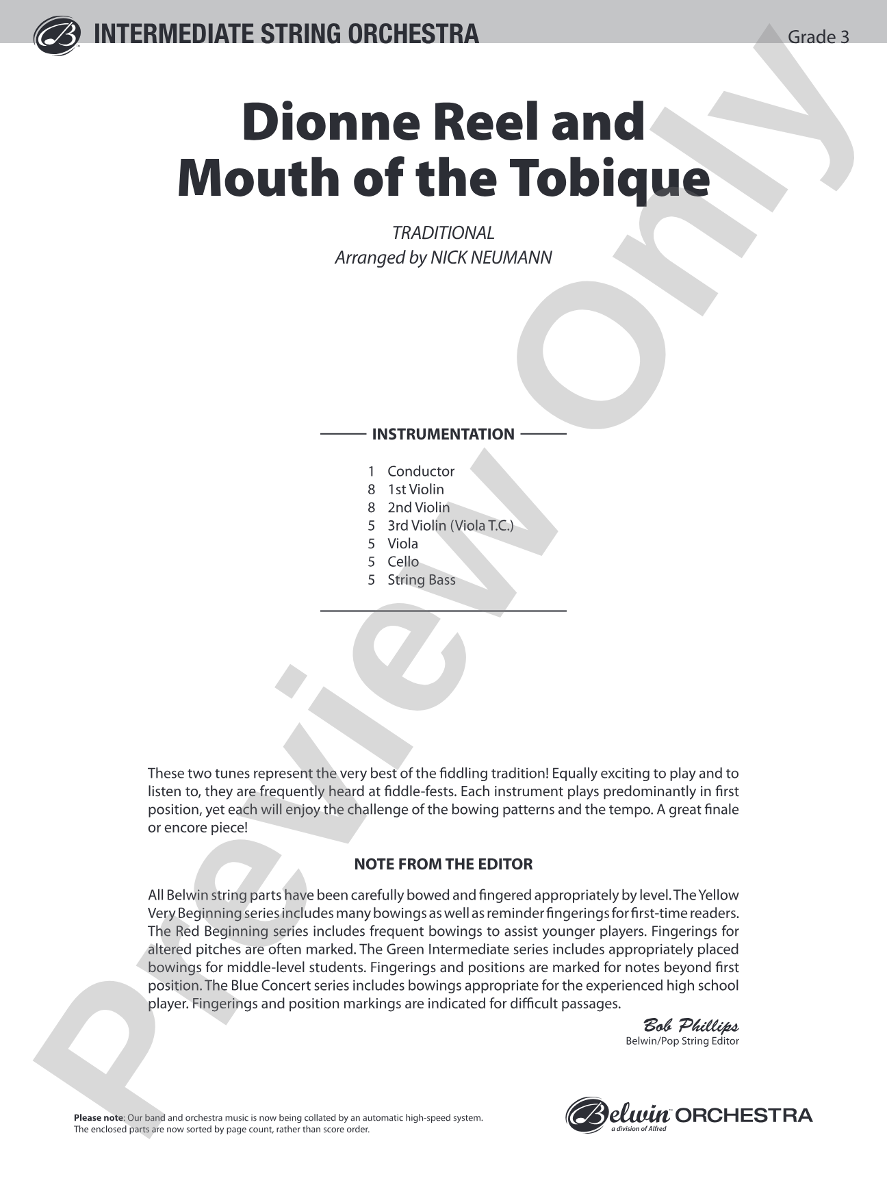 Dionne Reel and Mouth of the Tobique: String Orchestra Conductor Score & Parts