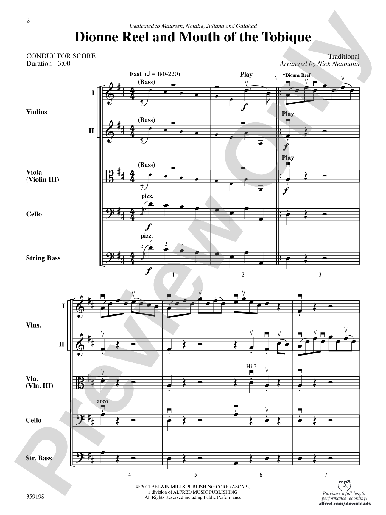 Dionne Reel and Mouth of the Tobique: String Orchestra Conductor Score & Parts