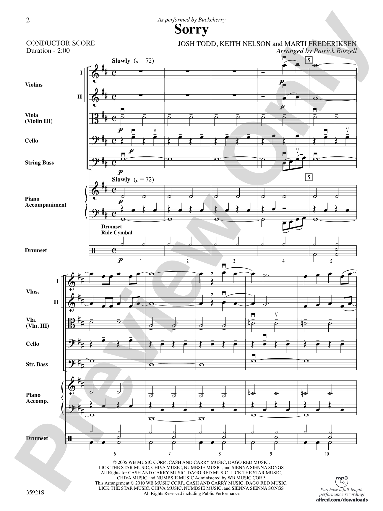 Sorry: String Orchestra Conductor Score & Parts