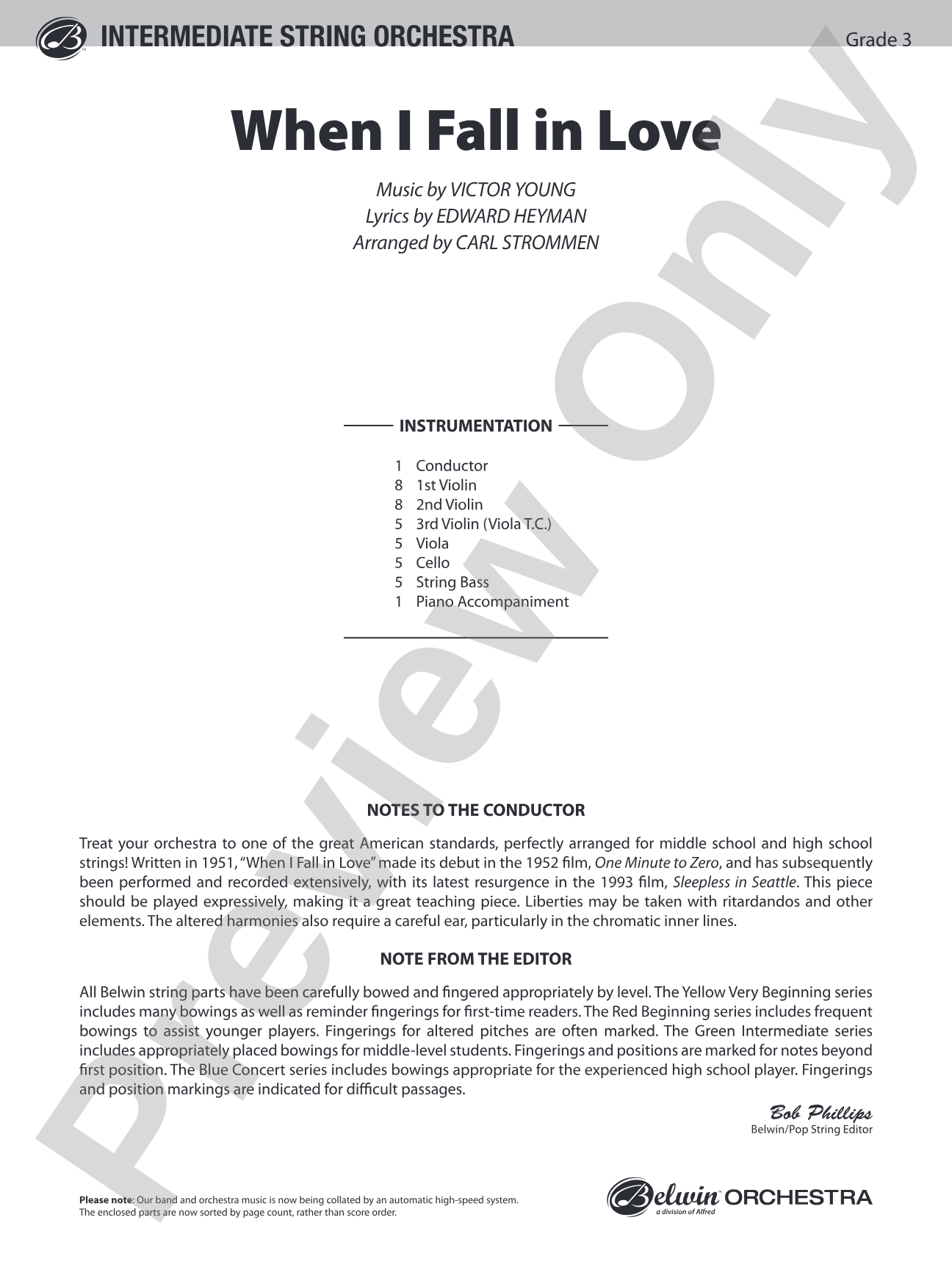 When I Fall in Love: String Orchestra Conductor Score & Parts