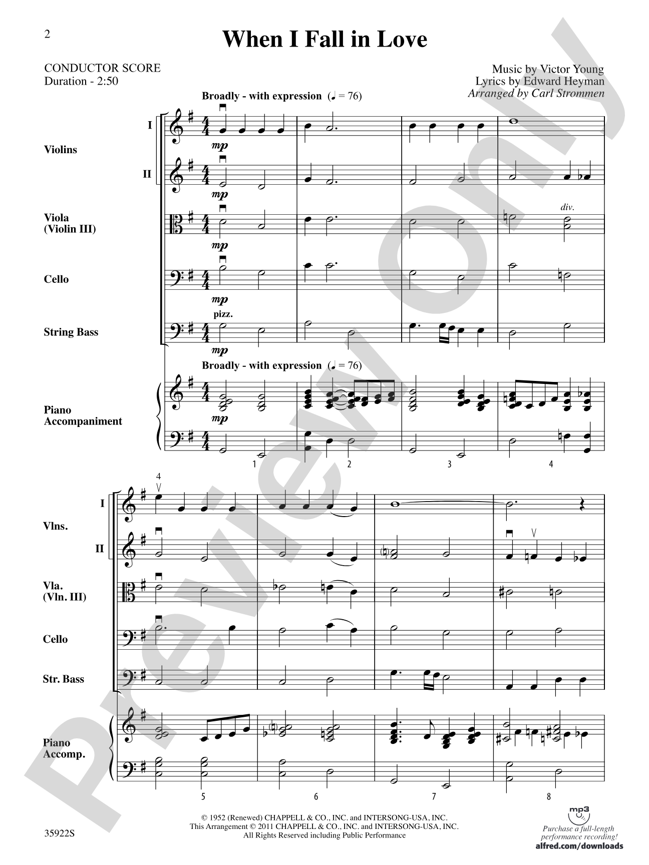 When I Fall in Love: String Orchestra Conductor Score & Parts