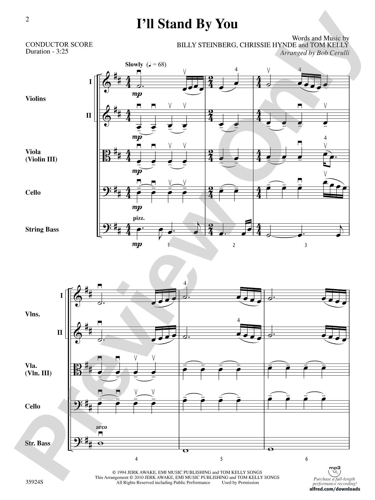 I'll Stand by You: String Orchestra Conductor Score & Parts