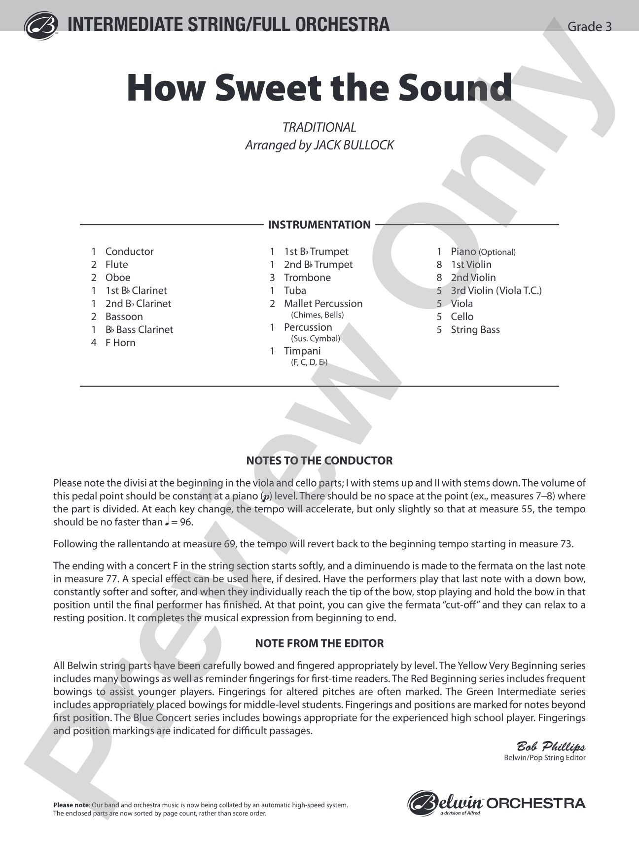 How Sweet the Sound: Full Orchestra Conductor Score & Parts