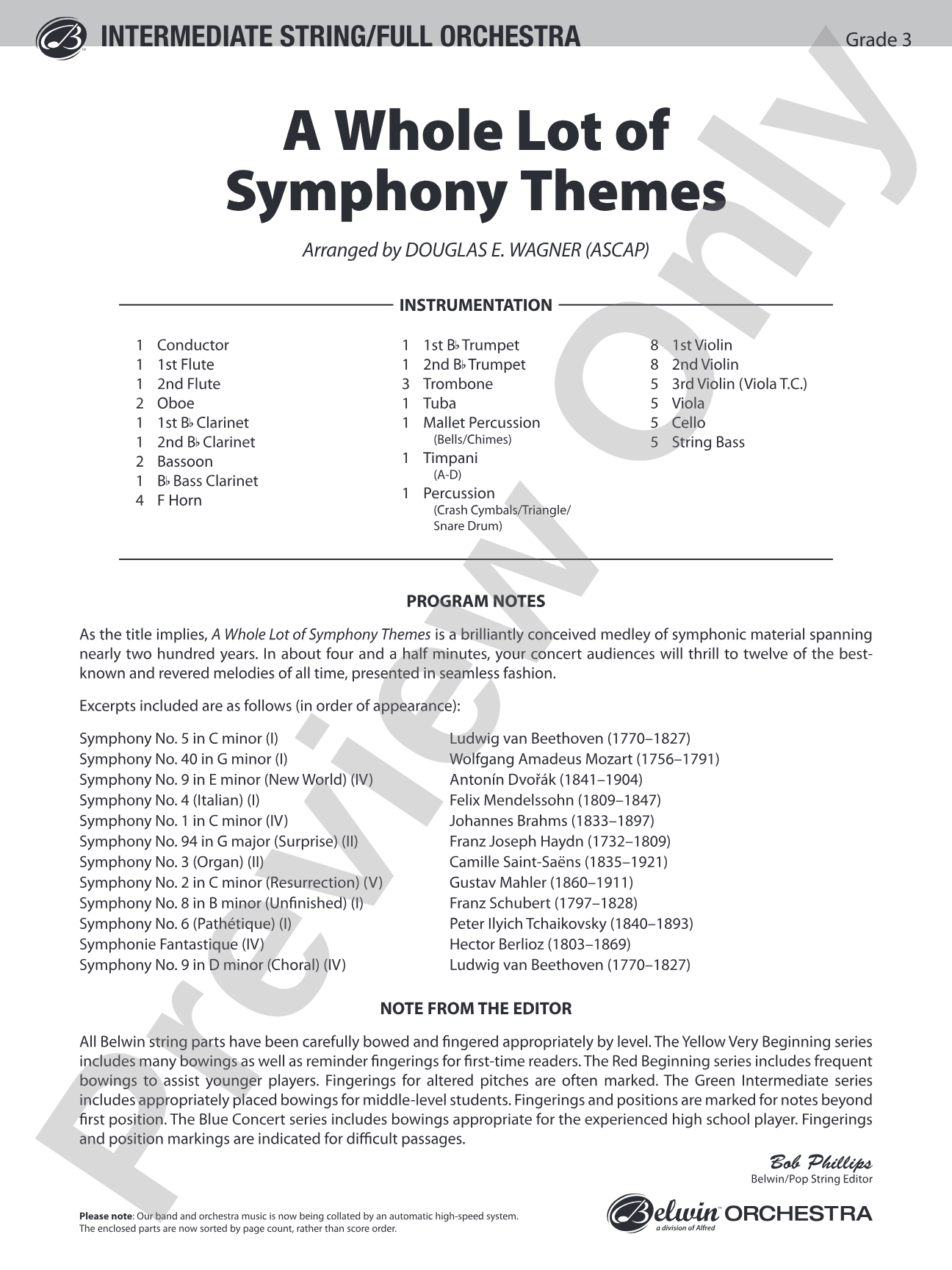 A Whole Lot of Symphony Themes: Full Orchestra Conductor Score & Parts