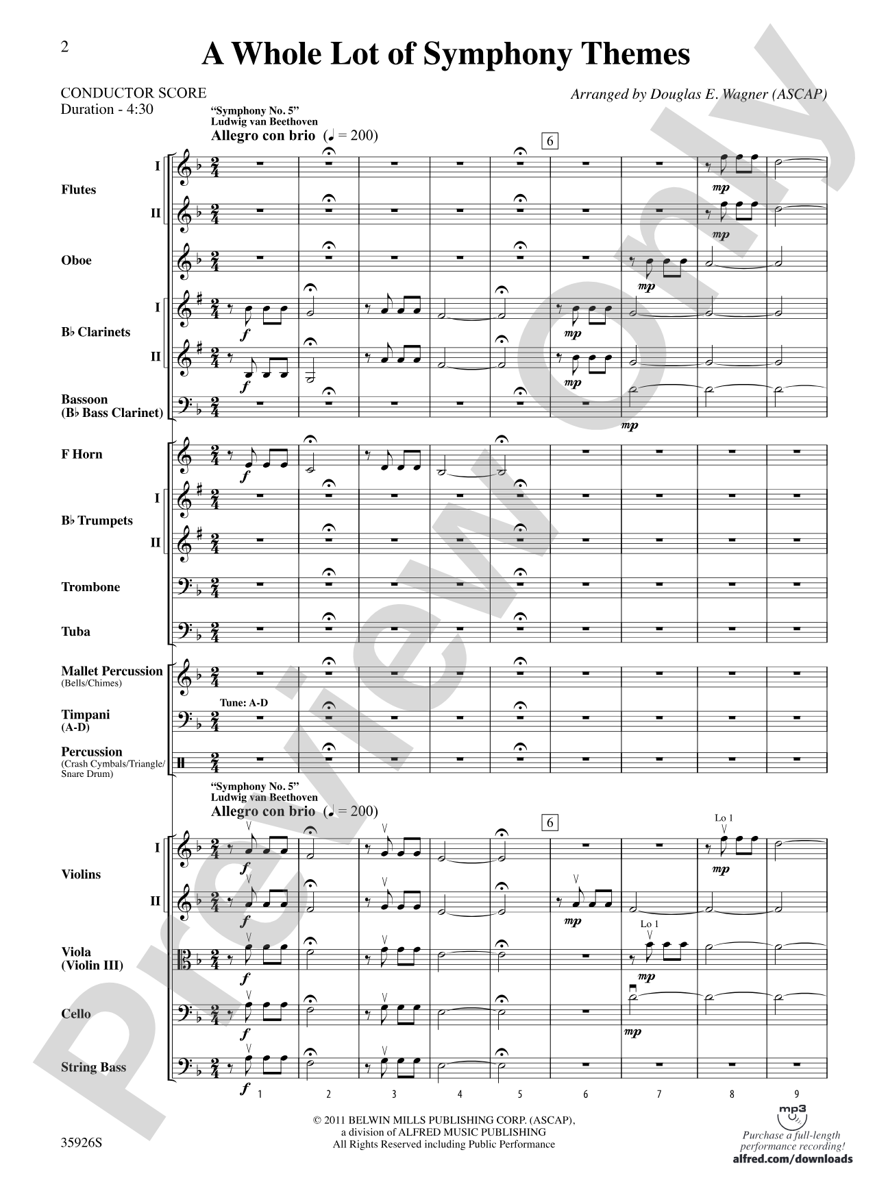 A Whole Lot of Symphony Themes: Full Orchestra Conductor Score & Parts