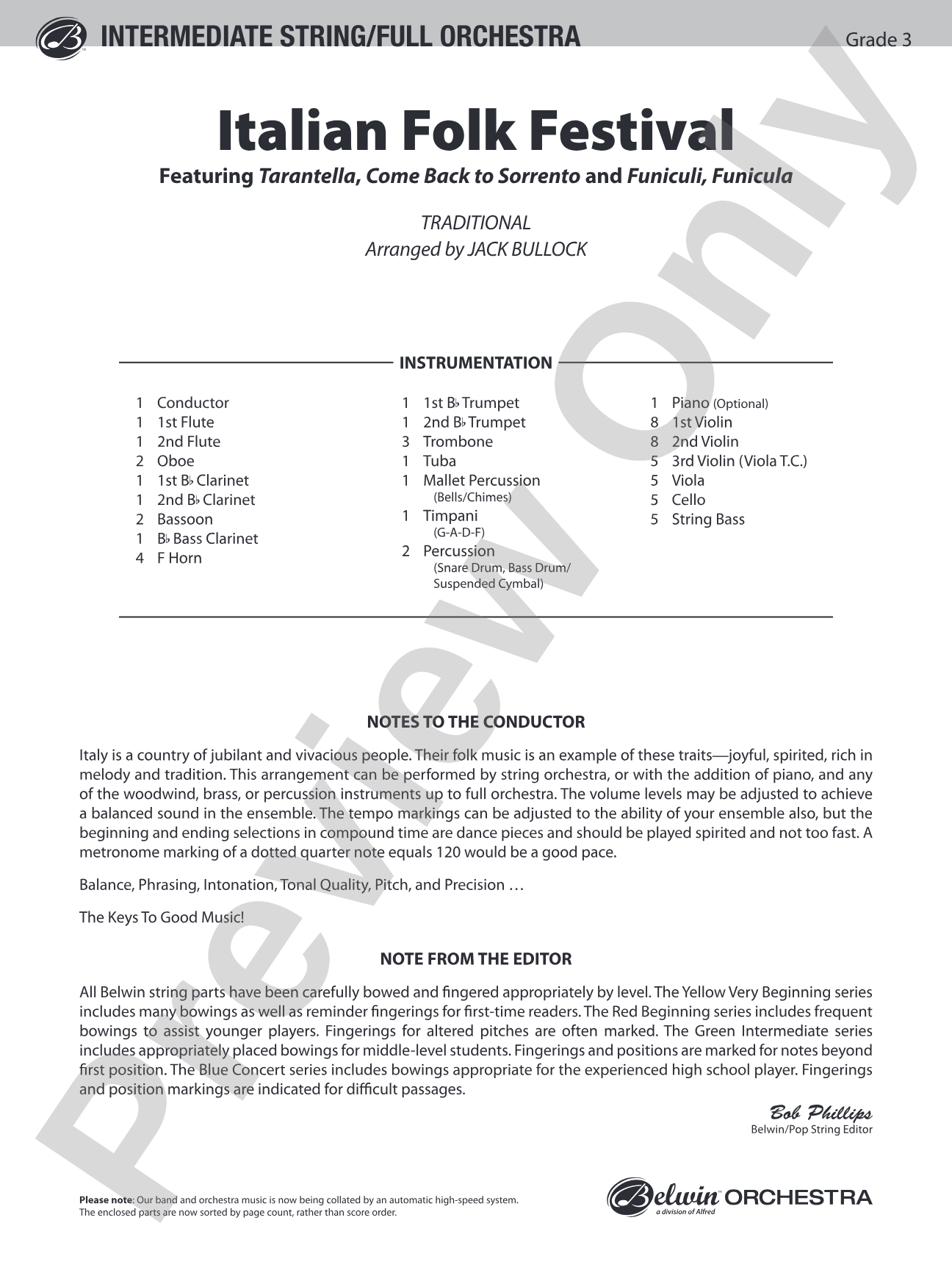 Italian Folk Festival: Full Orchestra Conductor Score & Parts