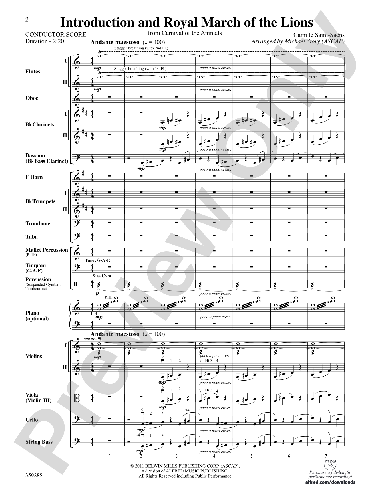 Introduction and Royal March of the Lions (from Carnival of the Animals): Full Orchestra Conductor Score & Parts