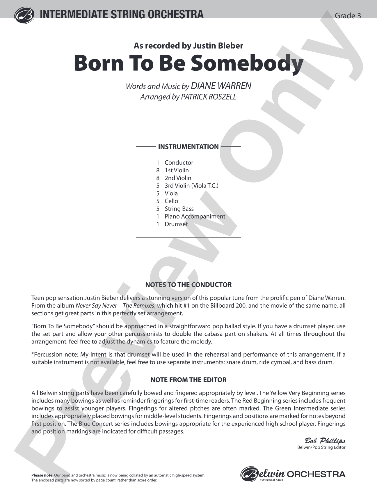 Born to Be Somebody: String Orchestra Conductor Score & Parts
