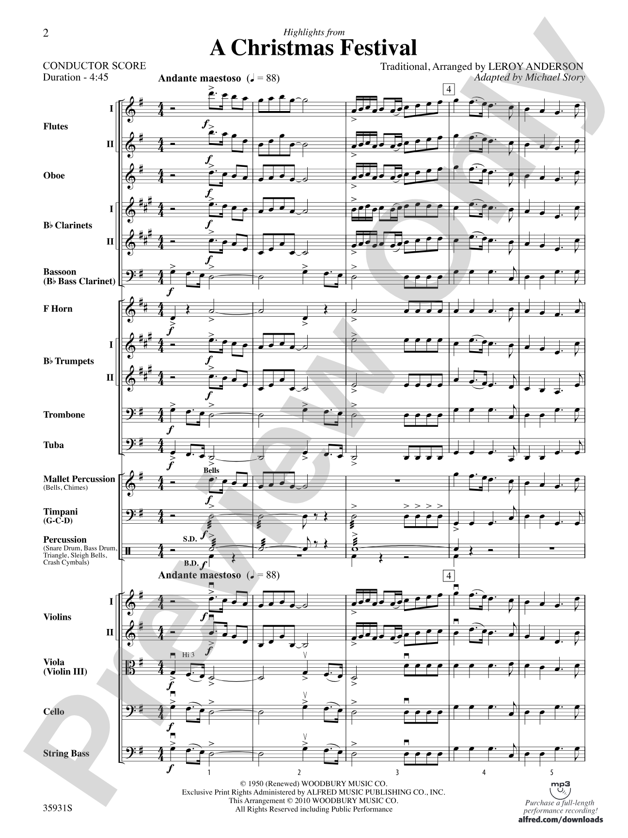 A Christmas Festival, Highlights from: Full Orchestra Conductor Score & Parts