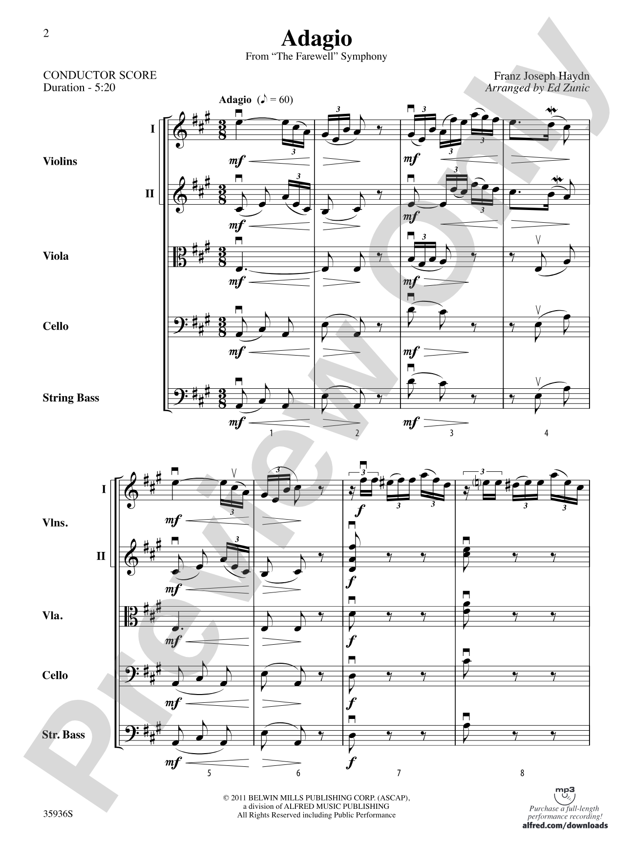 Adagio (from the Farewell Symphony): String Orchestra Conductor Score & Parts